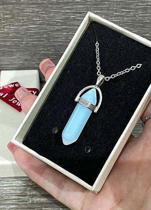 Подарок парню девушке лунный камень "опал" кулон маятник в виде кристалла шестигранника на цепочке в коробочке