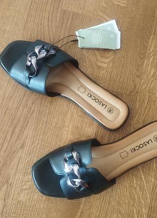 Полевые черные стильные кожаные шлепанцы размер 38 на 25.5см