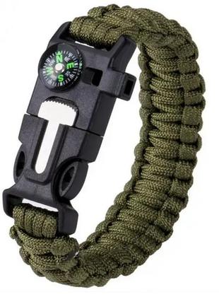 Браслет выживания survival paracord тактический army green хаки(зелёный)2 фото