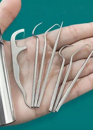 Набор инструментов для чистки зубов нитью из нержавеющей стали 7шт. набор зубочисток