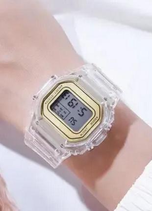 Прозорий електронний годинник вінтажний з підсвічуванням аналог casio g shock золоті