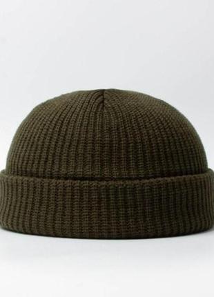Шапка чоловіча / шапка біні /шапка жіноча біні / шапка укорочена / шапка кусто / зеленая/ олива