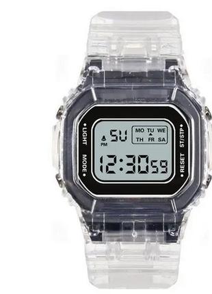Прозрачные электронные часы винтажные с подсветкой аналог casio g shock черный