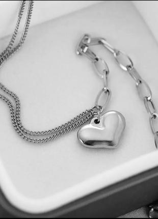 Медаль подвеска колье ожерелье сердце двойная цепочка медицинское серебро медицинская нержавеющая сталь нержавейка3 фото