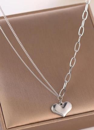 Медаль подвеска колье ожерелье сердце двойная цепочка медицинское серебро медицинская нержавеющая сталь нержавейка2 фото