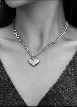 Медаль подвеска колье ожерелье сердце двойная цепочка медицинское серебро медицинская нержавеющая сталь нержавейка6 фото