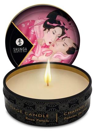 Масажна свічка shunga mini massage candle — rose petals (30 мл) з афродизіаками