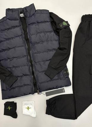 Чоловічий спортивний костюм stone island: жилет + світшот + штани + 2 пари носки в подарунок6 фото