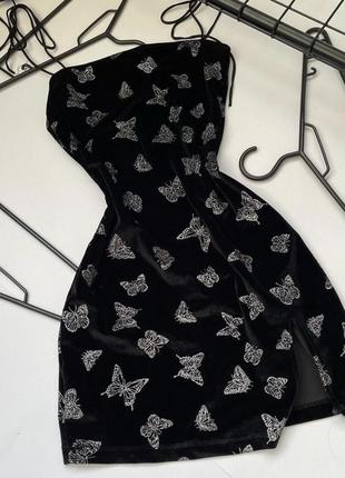 Платье велюровое y2k с бабочками2 фото