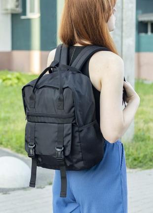 Стильний чорний жіночий рюкзак urban тканинний з 9 відділеннями на 13л.4 фото