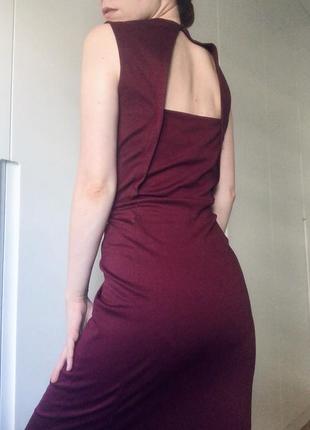 Нова бордова сукня міді з відкритою спиною