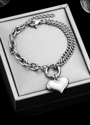 Медсталь браслет на ногу/руку пожевная цепочка с подвеской сердце медицинское серебро медицинская нержавеющая сталь нержавейка