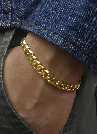 Золотий браслет цепочка на руку чоловічий із нержавіючої сталі  срібний6 фото