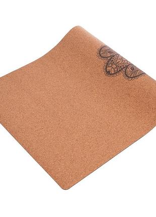 Коврик для йоги пробковый каучуковый с принтом