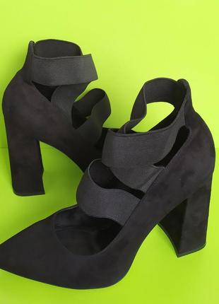 Замшевые чёрные туфли лодочки на устойчивом каблуке tucino, 39