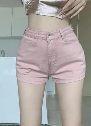 34 джинсові шорти жіночі короткі з закотами ніжно-рожеві білі h&amp;m3 фото