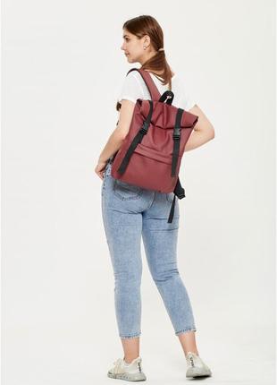 Женский городской рюкзак роллтоп sambag rolltop milton из экокожи, бордовый2 фото