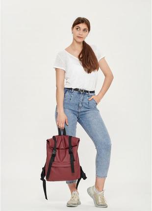 Женский городской рюкзак роллтоп sambag rolltop milton из экокожи, бордовый3 фото