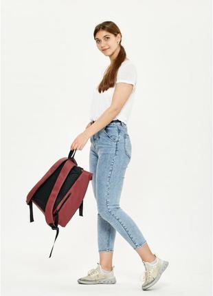 Женский городской рюкзак роллтоп sambag rolltop milton из экокожи, бордовый4 фото