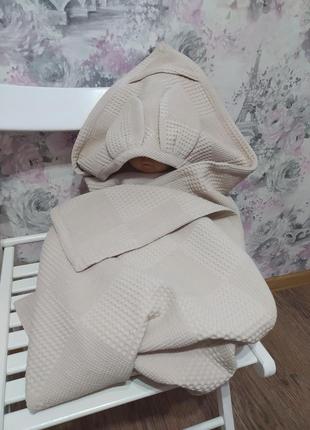 Полотенце вафельное детское с капюшоном зайка 1*1 м бежевый подарок