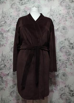 Женский велюровый домашний комплект двойка халат штаны коричневый бархатный костюм пижама 422 фото