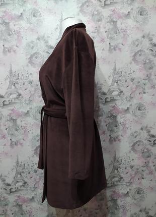 Женский велюровый домашний комплект двойка халат штаны коричневый бархатный костюм пижама 424 фото