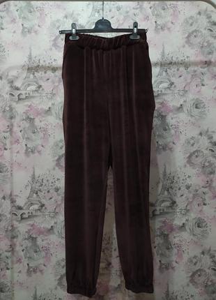 Женский велюровый домашний комплект двойка халат штаны коричневый бархатный костюм пижама 427 фото