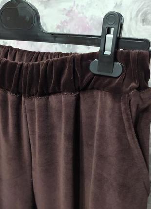 Женский велюровый домашний комплект двойка халат штаны коричневый бархатный костюм пижама 428 фото