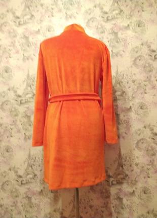 Женский велюровый домашний комплект двойка халат штаны оранжевый бархатный костюм пижама 425 фото