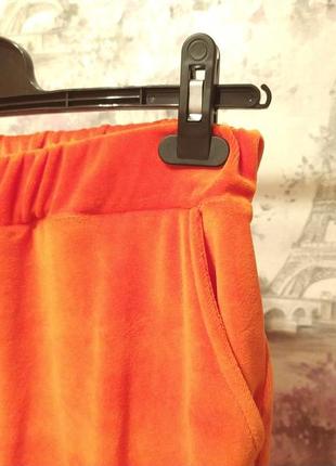 Женский велюровый домашний комплект двойка халат штаны оранжевый бархатный костюм пижама 426 фото