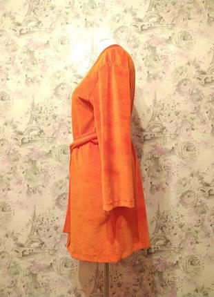 Женский велюровый домашний комплект двойка халат штаны оранжевый бархатный костюм пижама 424 фото