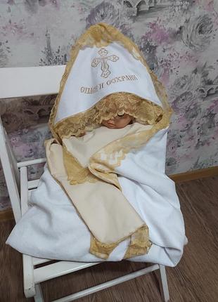 Крыжма крестильная неименная с вышивкой белая махровое полотенце для крещения (01941)