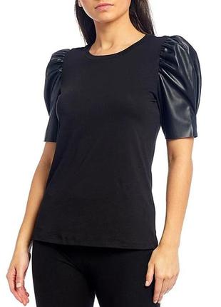 Женская футболка michael kors с рукавами-воланами из экокожи2 фото