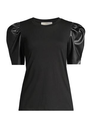 Женская футболка michael kors с рукавами-воланами из экокожи5 фото