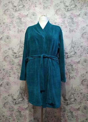 Женский велюровый домашний комплект двойка халат штаны бирюзовый бархатный костюм пижама 424 фото