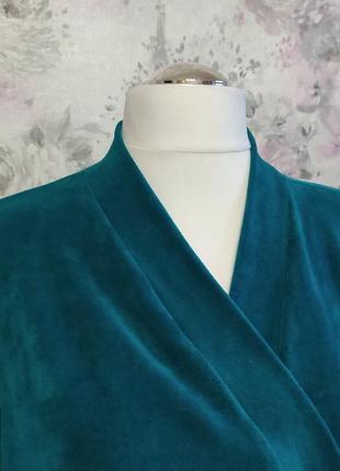 Женский велюровый домашний комплект двойка халат штаны бирюзовый бархатный костюм пижама 425 фото