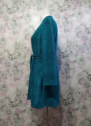 Женский велюровый домашний комплект двойка халат штаны бирюзовый бархатный костюм пижама 426 фото