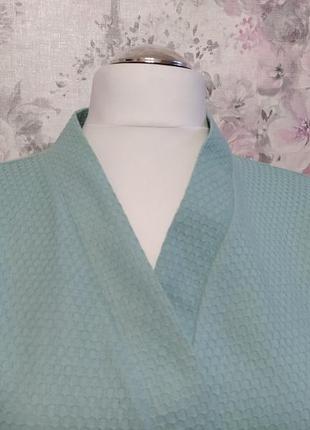 Женский вафельный домашний комплект двойка халат с кружевом штаны мятный костюм пижама 422 фото