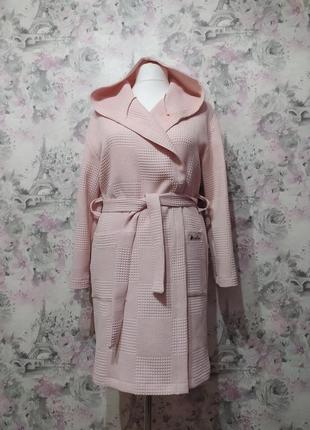 Халат детский вафельный банный в бассейн домашний хлопчатобумажный с капюшоном розовый 86