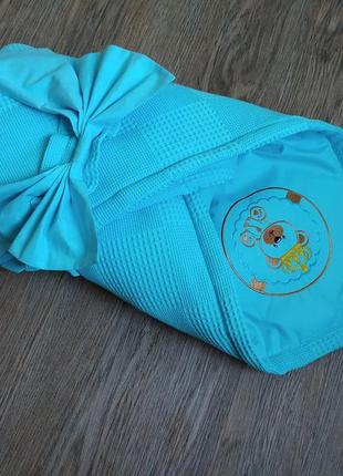 Конверт на выписку голубой одеяло плед коляску кроватку новорожденному малышу подарок мальчику девочке