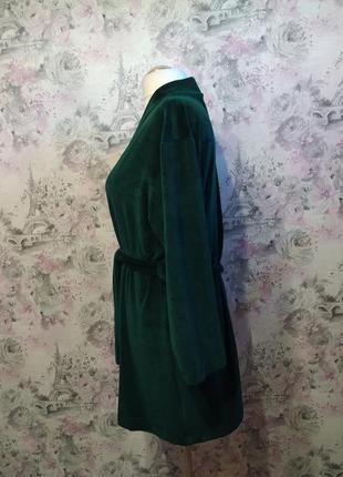 Женский велюровый домашний комплект тройка халат лонгслив штаны изумрудный костюм пижама3 фото