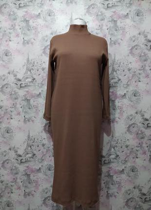 Платье женское демисезонное однотонное в рубчик коричневый повседневное базовое 44
