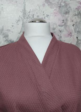 Жіночий вафельний домашній комплект двійка халат з мереживом штани сливовий костюм піжама 422 фото