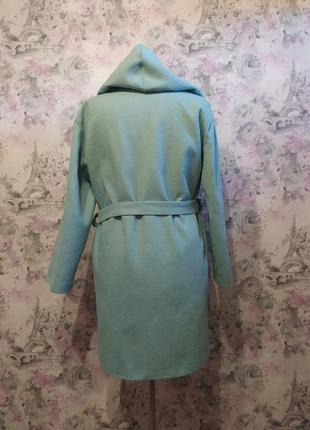 Халат дитячий вафельний лазневий у басейн домашній бавовняний з капюшоном м'ятний 862 фото