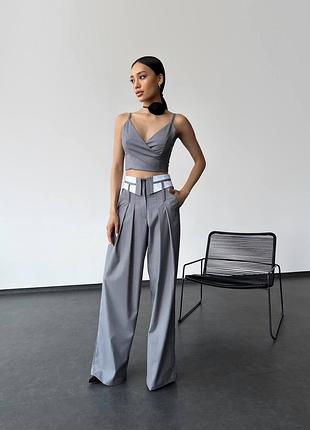 Серый костюм брюки палаццо + топ