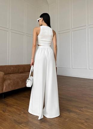 Білі брюки палаццо з високою посадкою4 фото