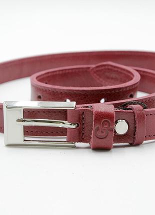 Ремінь жіночий натуральна шкіра grande pelle, бордовий вузький шкіряний пояс 2 см з класичною пряжкою