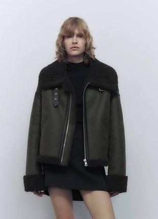 New!! женская дубленка хаки zara- xs,s,m. куртка авиатор,косуха