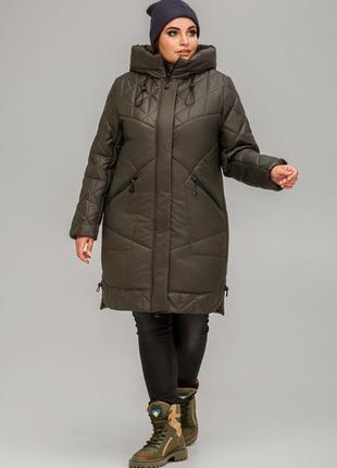 Демисезонное женское стеганое пальто каталония из плащевки, большие размеры1 фото