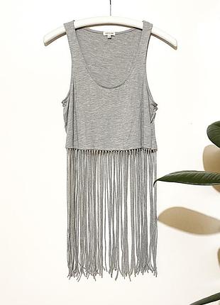 Eur 36-38 river island топ лапша літня сіра майка з китицями з довгою бахромою жіноча